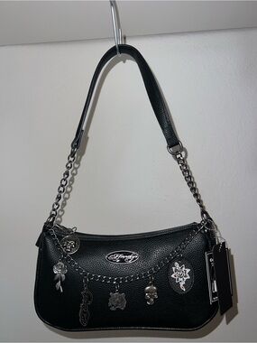 Ed Hardy Black Shoulder Bag with Silver Charms